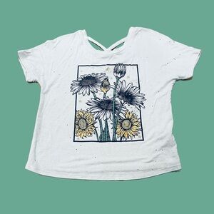 White Glitter Sunflower Cut Out Crop T-Shirt Girl’s 6/6X